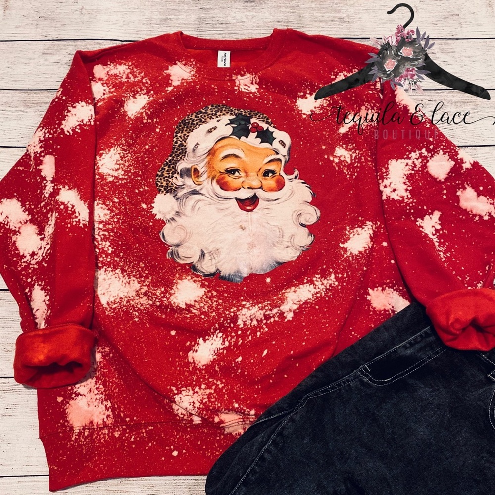 Bleached red Santa pullover sweater
